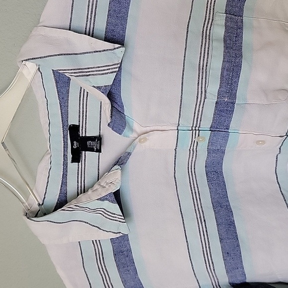 Gap Coastal Grandma linen blend striped button down shirt XXL - Picture 3 of 7